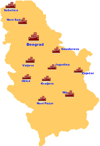 Gradovi Srbije - karta
