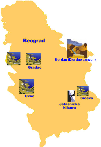 Klisure i kanjoni Srbije - karta
