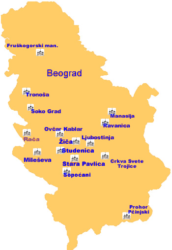 Manastiri Srbije - karta