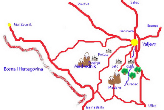 Valjevo - turistička karta