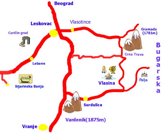 Vlasinsko jezero - travel map